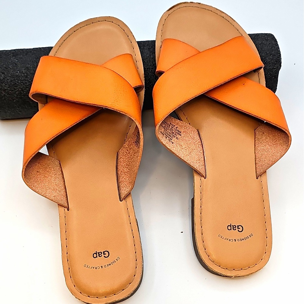 Gap Womens Orange Leather Criss Cross Slide Sandals Slip-On Casual 8 S/437735-01